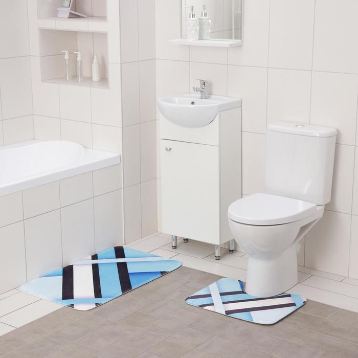 Набор ковриков для ванны и туалета Доляна «Полосатый», 2 шт: 40×50, 50×80 см