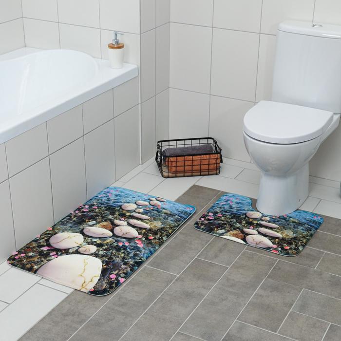 Набор ковриков для ванны и туалета Доляна «Галька», 2 шт 79×50, 50×39 см
