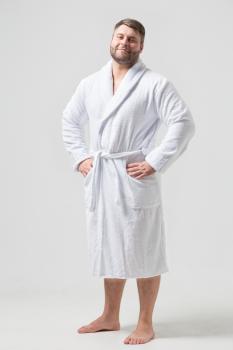 Мужской классический махровый халат с шалькой (Белый)