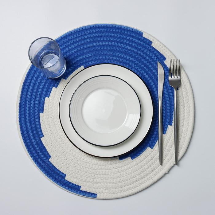 Салфетка сервировочная Доляна «Гипноз», d=38 см, цвет сине-белый