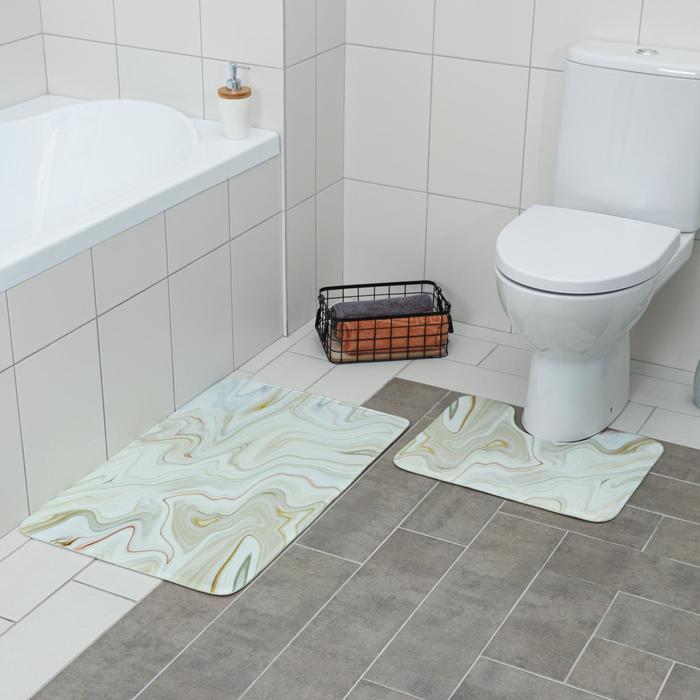 Набор ковриков для ванны и туалета Доляна «Мрамор», 2 шт: 79×50, 50×39 см, цвет бежевый