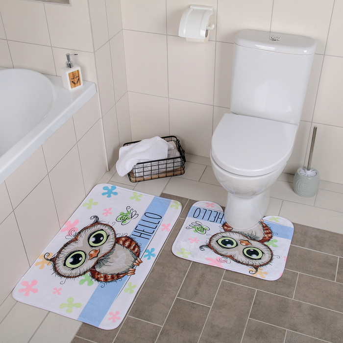 Набор ковриков для ванны и туалета Доляна «Совушки парочка», 2 шт: 40×50, 50×80 см
