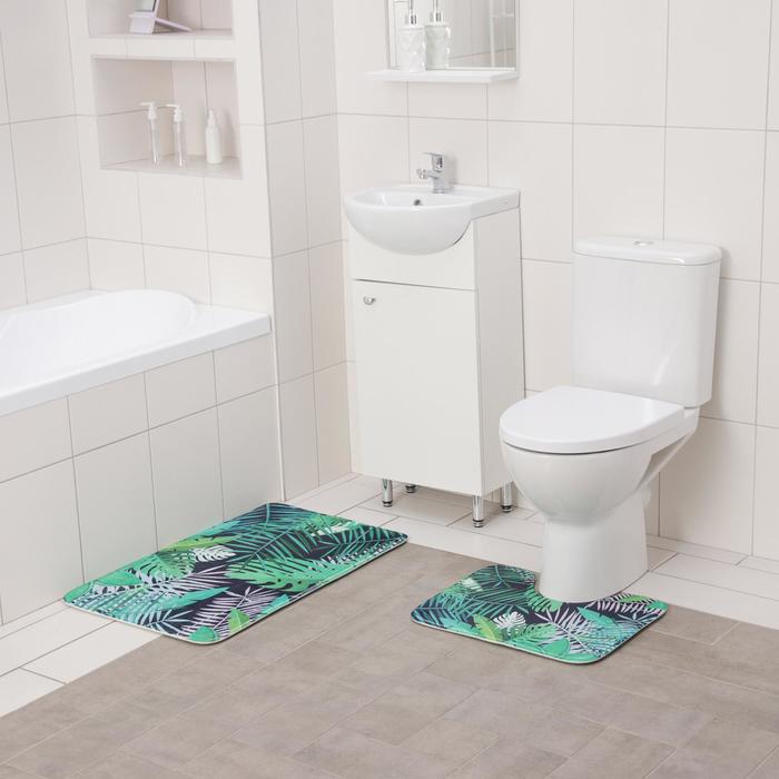 Набор ковриков для ванны и туалета Доляна «Тропики», 2 шт: 40×50, 50×80 см