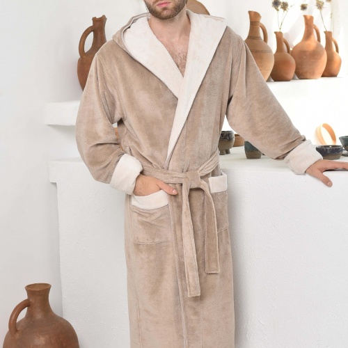 Мужской бамбуковый халат с капюшоном Aleandro (Латте)