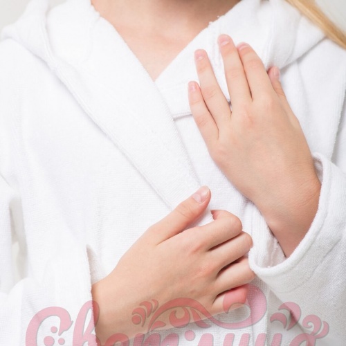 Подростковый укороченный махровый халат с капюшоном (Белый)