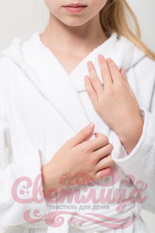 Подростковый укороченный махровый халат с капюшоном (Белый)