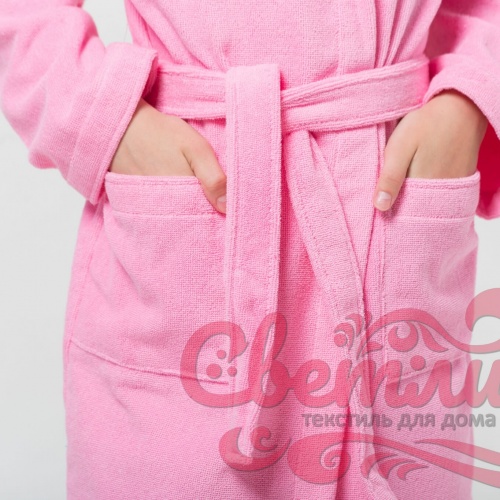 Подростковый укороченный махровый халат с капюшоном (Розовый)