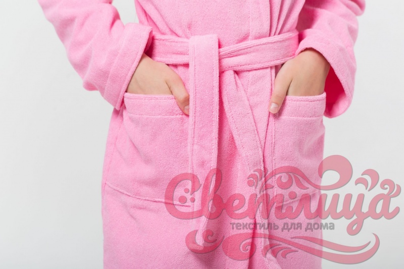 Подростковый укороченный махровый халат с капюшоном (Розовый)