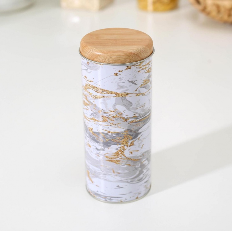 Банка для сыпучих продуктов «Золотой мрамор», 17,5×7,5×7,5 см, цвет белый