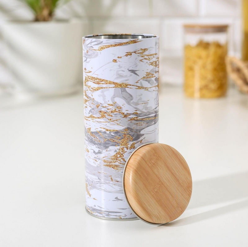 Банка для сыпучих продуктов «Золотой мрамор», 17,5×7,5×7,5 см, цвет белый